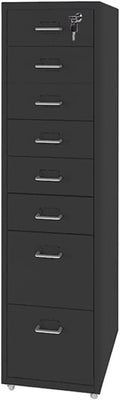 File Cabinet with 8 Drawer Metal Mobile File Cabinet with Lock Casters Under Desk Metal Filing Cabinet for(Color:Black)