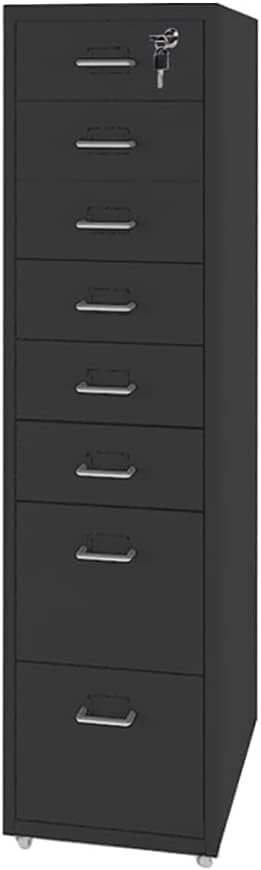File Cabinet with 8 Drawer Metal Mobile File Cabinet with Lock Casters Under Desk Metal Filing Cabinet for(Color:Black)