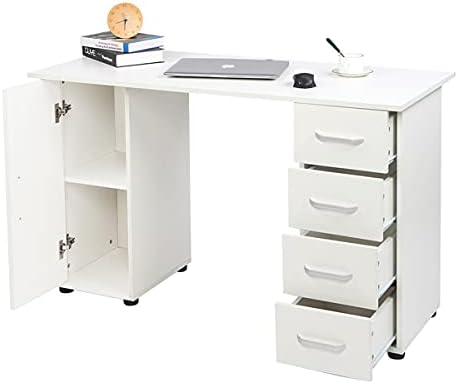 Computer Desk with 4 Drawers Home Office Desks Computer Desk with Drawer White Desk with Storage Door Office DeskWriting Desk Cabinet Writing Table Workstation for Home Office 47L x 21W x 29H