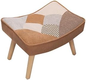 HomeMiYN Accent Patchwork Chair with Ottoman Set Fabric High Wingback Chair Comfy Bohemian Flax Design with Throw Pillow for Living Room Bedroom Patchwork Brown