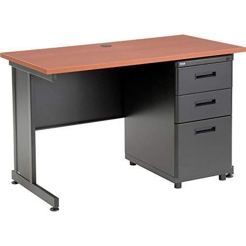 Global Industrial 48 W x 24 D x 30 H Office Pedestal Desk with 3 Drawers Faux-Wood Laminate Cherry Desktop Black Steel Frame 2 Box Drawers &amp 1 File Drawer