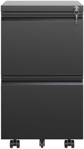 Black 2 Drawer Metal Mobile File Cabinet File Cabinet on Wheels for Letter/Legal/A4 File Under Desk Metal Rolling File Cabinets for Home OfficeMobile Filing Cabinet
