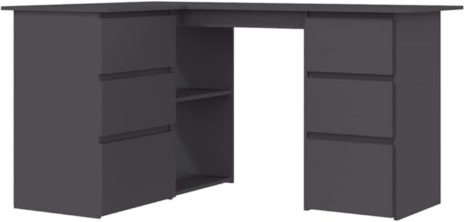 L-Shaped Writing Desk Corner Computer Desk with Drawer and Shelves 57.1in Study Table Workstation for Home Office Multipurpose PC Laptop Table Work Table Office Desk (Gray)
