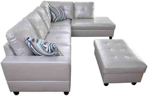 Leather Sectional Sofa SetL Shaped SofaSectional Sofa for Living Room Living Room Furniture Sets Apply to Apartment and Home(Leather Sectional Couch+Hydraulic Rod Ottoman) Powder