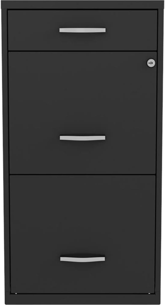 UrbanPro 3-Drawer Metal Filing Cabinet 18 D x 14.25 W x 27.32 H Black Finish Lockable Storage Organizer High-Sided Letter File Drawers Compact Home or Office Filing and Accessory Organizer