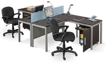 NBF Reversible L Shaped Executive Office Desk - Durable Espresso Laminate Computer Desk with Steel Frame - Modern Desk with 3 Grommet Holes - 60 W x 60 D Work Desk for Home (Brown)