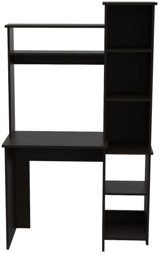 Black Desk with 5 Shelves &amp Superior Storage - Industrial Home Office Computer Desk