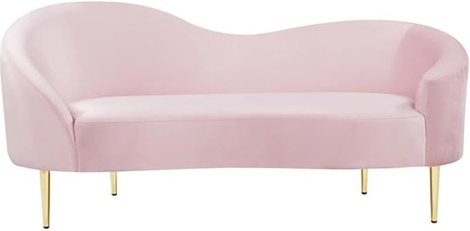 Meridian Furniture Ritz Collection Modern | Contemporary Velvet Upholstered Loveseat with Sturdy Metal Legs in Rich Gold Finish Pink 67 W x 31.75 D x 30.5 H