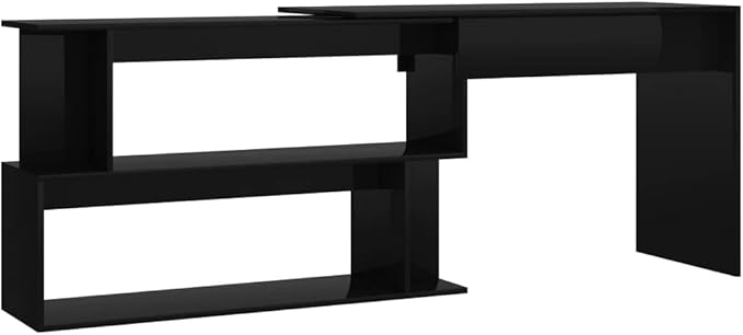 Rotatable Corner Desk Modern Writing Computer Desk Home Office Desk Writing Study Table PC Desk Workstation for Bedroom High Gloss Black 78.7x19.7x29.9 Engineered Wood(G)