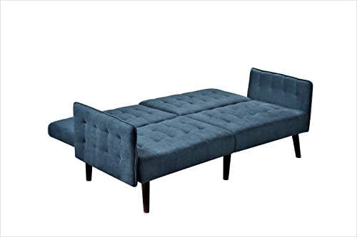 Sora 78 Modern Convertible Sofa Bed - Reclining 2-Seater to Full Sleeper w/Linen Upholstery - Space Saving Sofa Bed with Wooden Legs (78 L x 35 W x 35 H) Blue