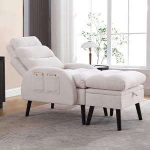 Accent Chair with Ottoman Set Comfy Reading Chair and Ottoman Modern Oversized Lounge Armchair with Adjustable Backrest for Living Room Bedroom Teddy White