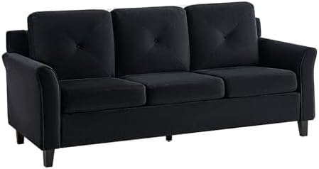 Naomi Home Raelynn Button Tufted Sofa Affordable Black Modern Sofa - Microfiber Couch for Small Spaces Cama para Sala Modernos Baratos - Durable Sturdy Living Room Furniture Tool - Free Assembly