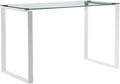 Pemberly Row Contemporary Writing Desk 47 in Tempered Glass and Metal White Finish Modern Design Multipurpose for Home Office or Dining Use 29.5 in Height
