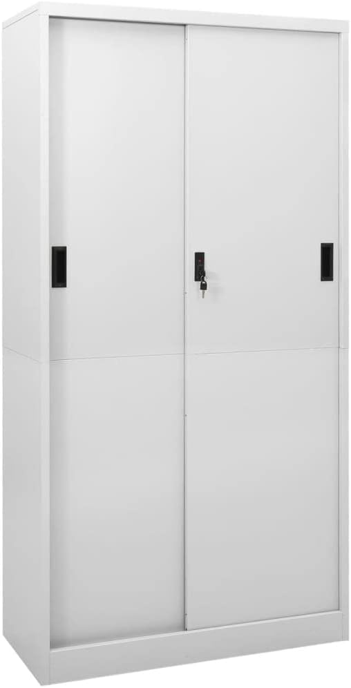 Metal Garage Storage Cabinet File Cabinets Standing Cabinets Bookcases Storage Cabinets Office Cabinet with Sliding Door Light Gray 35.4x15.7x70.9 Steel