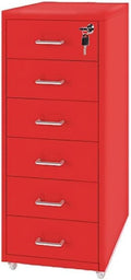 File Cabinet with 6 Drawer Metal Mobile File Cabinet with Lock Casters Under Desk Metal Filing Cabinet for(Color:Red)