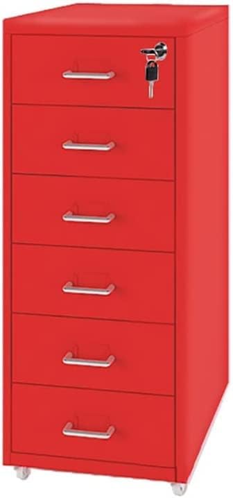 File Cabinet with 6 Drawer Metal Mobile File Cabinet with Lock Casters Under Desk Metal Filing Cabinet for(Color:Red)