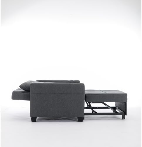 3-in-1 Sofa Bed Convertible Sleeper with 2 Cupholders &amp Adjustable Backrest Modern Lounge Chair for Living Room/Office/Small Apartment (Dark Gray)