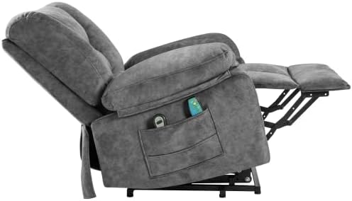Electric Power Lift Recliner Chair Recliner Sofa for Elderly Heat and Massage2 Cup Holders Recliners Chairs for Living Room Infinite Position and Double 2 Side Pocket (Grey)