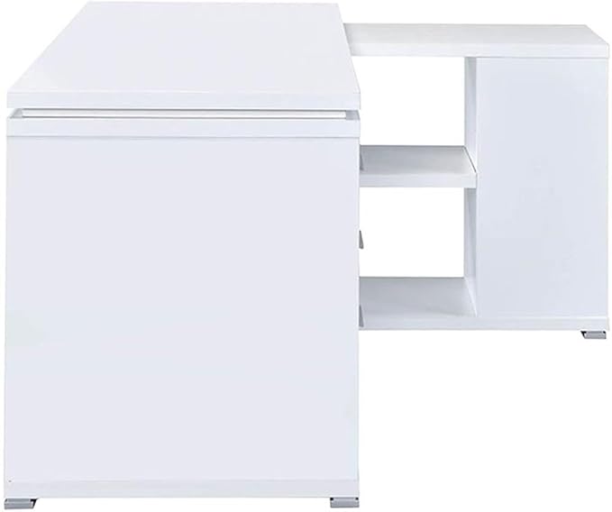 UrbanPro L-Shaped Wood Writing Desk 60 W x 47.25 D x 29.5 H White/Silver Finish MDF and Laminate Construction 3 Drawers with File Cabinet Open Shelves Reversible Home Office Desk