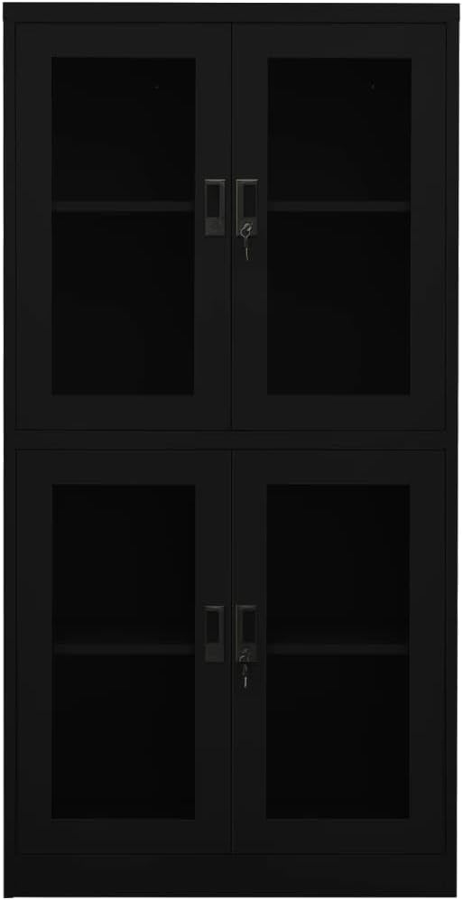 Metal Office Cabinet Garage Storage Cabinet with Tempered Glass Doors and Adjustable Shelves 70.9 Black Steel Lockable File CabinetLocking Tool Cabinets for OfficeHome (Style A) -AA
