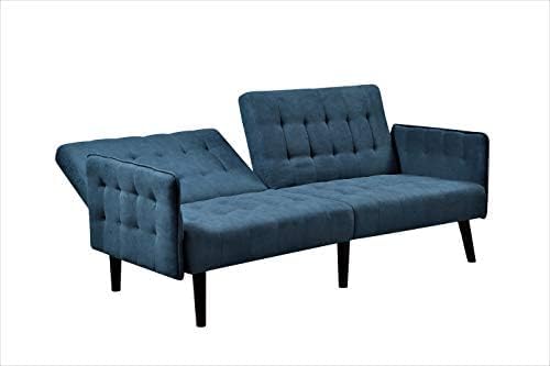 Sora 78 Modern Convertible Sofa Bed - Reclining 2-Seater to Full Sleeper w/Linen Upholstery - Space Saving Sofa Bed with Wooden Legs (78 L x 35 W x 35 H) Blue