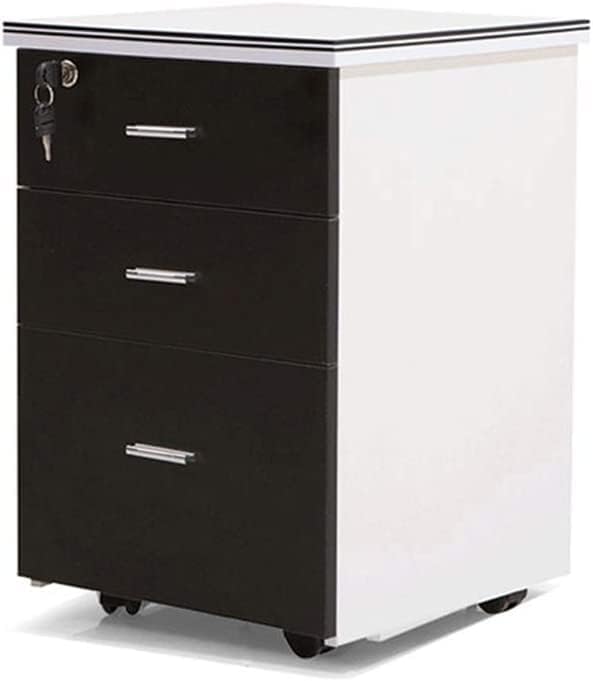 Wooden Office Filing Cabinet with Lock Three-Layer Drawer Movable Home Storage Cabinet Study Cabinet File Cabinet (E)