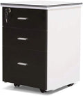 Wooden Office Filing Cabinet with Lock Three-Layer Drawer Movable Home Storage Cabinet Study Cabinet File Cabinet (E)