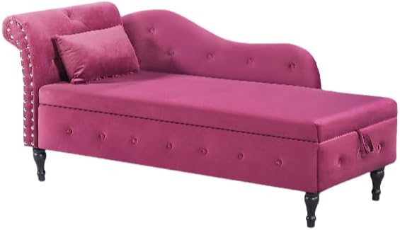 60 Modern Velvet Chaise Lounge IndoorUpholstered Lounge Chair with Left Armrest and Lumbar Pillow Button Tufted Lounge Sofa for Living Room Bedroom OfficeMini Chaise Longue Sofa (Burgundy)