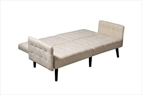 Sora 78 Modern Convertible Sofa Bed - Reclining 2-Seater to Full Sleeper w/Linen Upholstery - Space Saving Sofa Bed with Wooden Legs (78 L x 35 W x 35 H) Beige