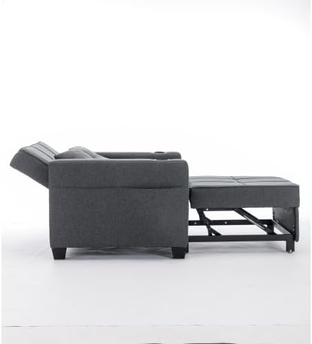 3-in-1 Sofa Bed Convertible Sleeper with 2 Cupholders &amp Adjustable Backrest Modern Lounge Chair for Living Room/Office/Small Apartment (Dark Gray)