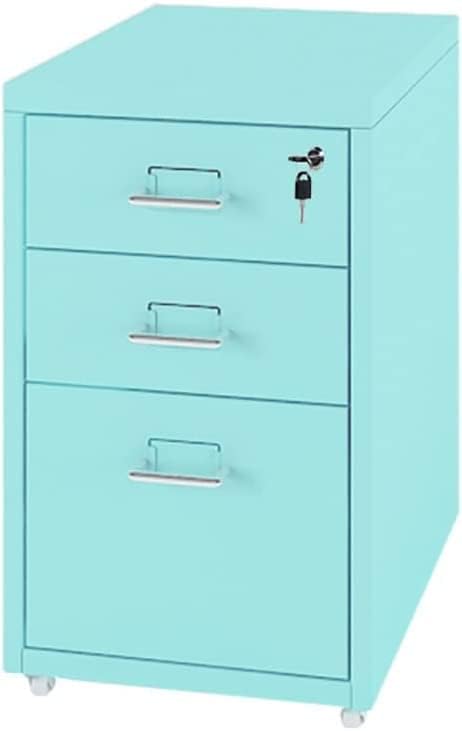 File Cabinet with 3 Drawer Metal Mobile File Cabinet with Lock Casters Under Desk Metal Locker Cabinet for(Color:Lake Blue)