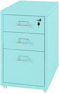 File Cabinet with 3 Drawer Metal Mobile File Cabinet with Lock Casters Under Desk Metal Locker Cabinet for(Color:Lake Blue)