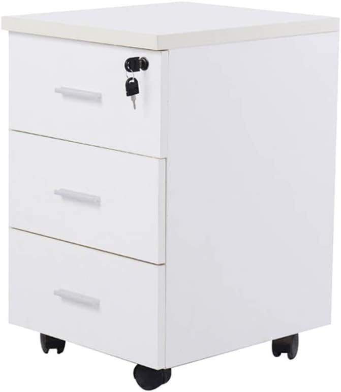Wooden Office Filing Cabinet with Lock Three-Layer Drawer Movable Home Storage Cabinet Study Cabinet File Cabinet (D)