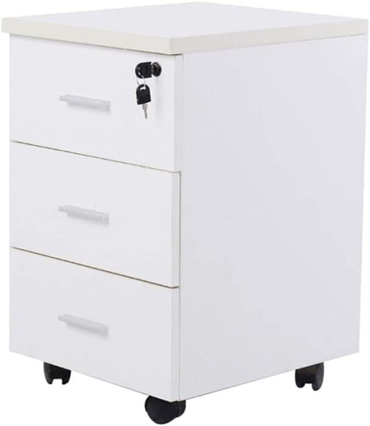 Wooden Office Filing Cabinet with Lock Three-Layer Drawer Movable Home Storage Cabinet Study Cabinet File Cabinet (D)