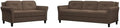 BOWERY HILL Transitional Set of 2 Solid Hardwood Frame Brown Microfiber Upholstered Stationary Sofa &amp Loveseat with Tufted Back Cushions