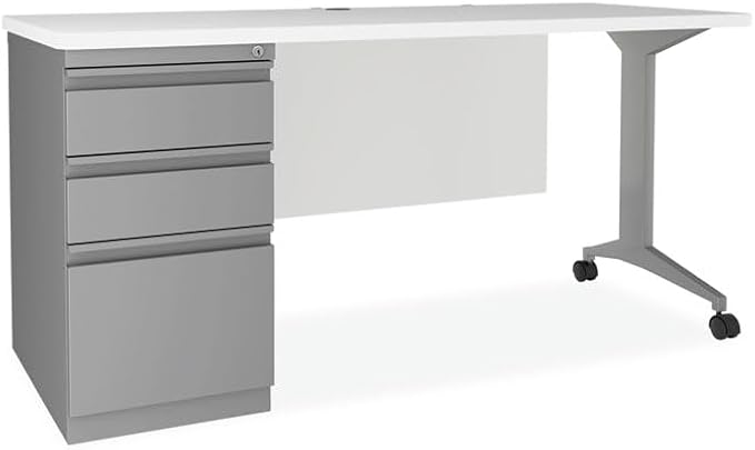 Alera Modern Teacher Series Pedestal Desk Left-Side Pedestal: Box/Box/File 60 x 24 x 28.75 White/Silver
