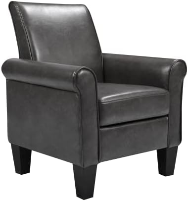 Accent Chairs Comfy Sofa Chair Armchair for Reading Living Room Bedroom OfficeWaiting Room PU Leather Dark Grey
