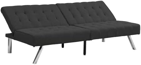 Convertible Futon Sofa Bed Modern 68'' Fabric Sleeper Couch for Living RoomGuest Bed Adjustable Backrest Upholstered Recliner Chair Loveseat for Compact Small Space Living Room (Black)