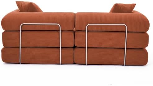 Foldable Sofa Bed 75 Inch Boneless Couch Convertible Memory Foam Sleeper Sofabed Floor Mattress with 2 Pillows Microfiber Cloud Sofa for Living Room Apartment No Assembly (Orange)