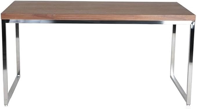 Pemberly Row Modern Writing Desk 59 Rectangular Wood Veneer Top Walnut Finish High Polished Steel Frame 30 Height Stylish Home Office Desk for Work or Study