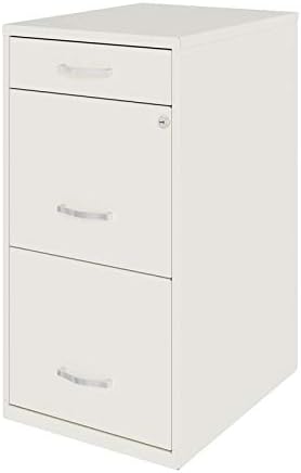 UrbanPro 3-Drawer Metal Organizer Filing Cabinet 27.32 H x 14.25 W x 18 D Pearl White Finish Locking File Drawers for Letter-Size Files Smooth Glide Suspension Home or Office Storage Solution