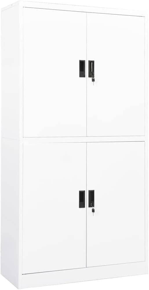 Metal Office Cabinet Garage Storage Cabinet with 4 Doors and Adjustable Shelves 70.9 White Steel Lockable File CabinetLocking Tool Cabinets for OfficeHome (Style B) -AA