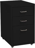 ELEFOCUS 3 Drawer Storage Cabinet Under Desk Tin File Cabinet with Wheels Office Removable Storage Cabinet(Color:Black)
