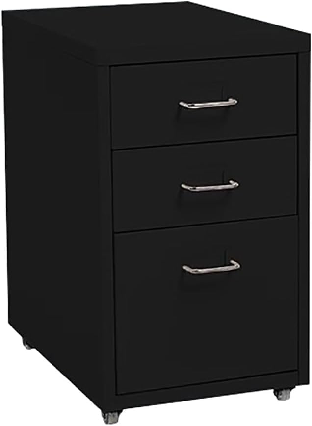 ELEFOCUS 3 Drawer Storage Cabinet Under Desk Tin File Cabinet with Wheels Office Removable Storage Cabinet(Color:Black)