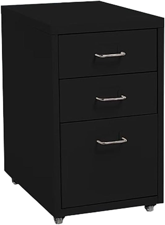 ELEFOCUS 3 Drawer Storage Cabinet Under Desk Tin File Cabinet with Wheels Office Removable Storage Cabinet(Color:Black)