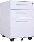 File Cabinets Color Steel Mobile File Cabinet Under Desk Thick Storage Three Drawers with Wheels File Storage Cabinets(White)