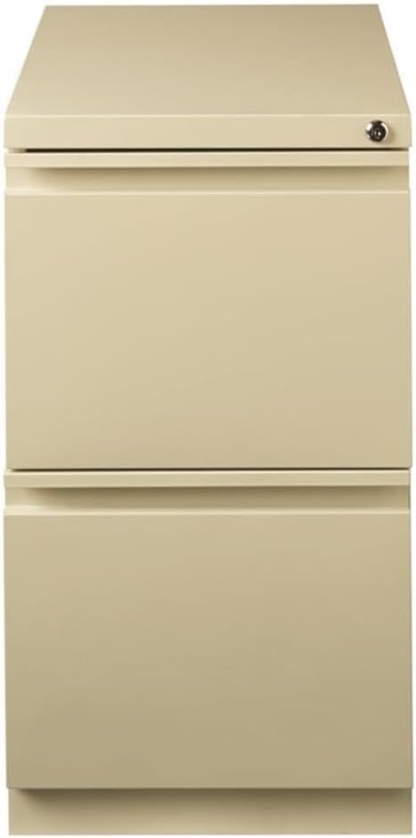 Pemberly Row Mobile Pedestal Filing Cabinet 2-Drawer File/File 23 D Beige Steel Full Extension Drawers Hidden Casters Lockable Office Storage ANSI/BIFMA Certified