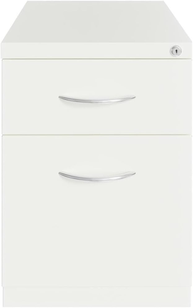 BOWERY HILL Metal Mobile Pedestal File Cabinet 20 Depth 2 Drawer Box-File White Finish Commercial-Grade Construction Hidden Casters Core-Removable Lock Compact Size for Office or Under Desk