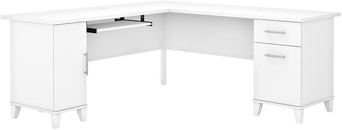Bush Home Somerset 72W L Shaped Desk with Storage in White 72-inch Large Corner Computer Table for Home Office Workspace