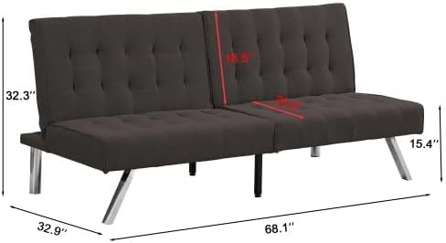 Convertible Futon Sofa Bed Modern 68'' Faux Leather Sleeper Couch for Living RoomGuest Bed Adjustable Backrest Upholstered Recliner Chair Loveseat for Compact Small Space Living Room (Brown New)